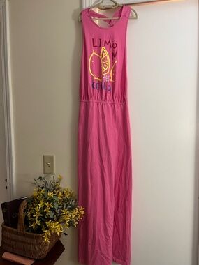 Anthropologie Pink Graphic Lemon Maxi Dress